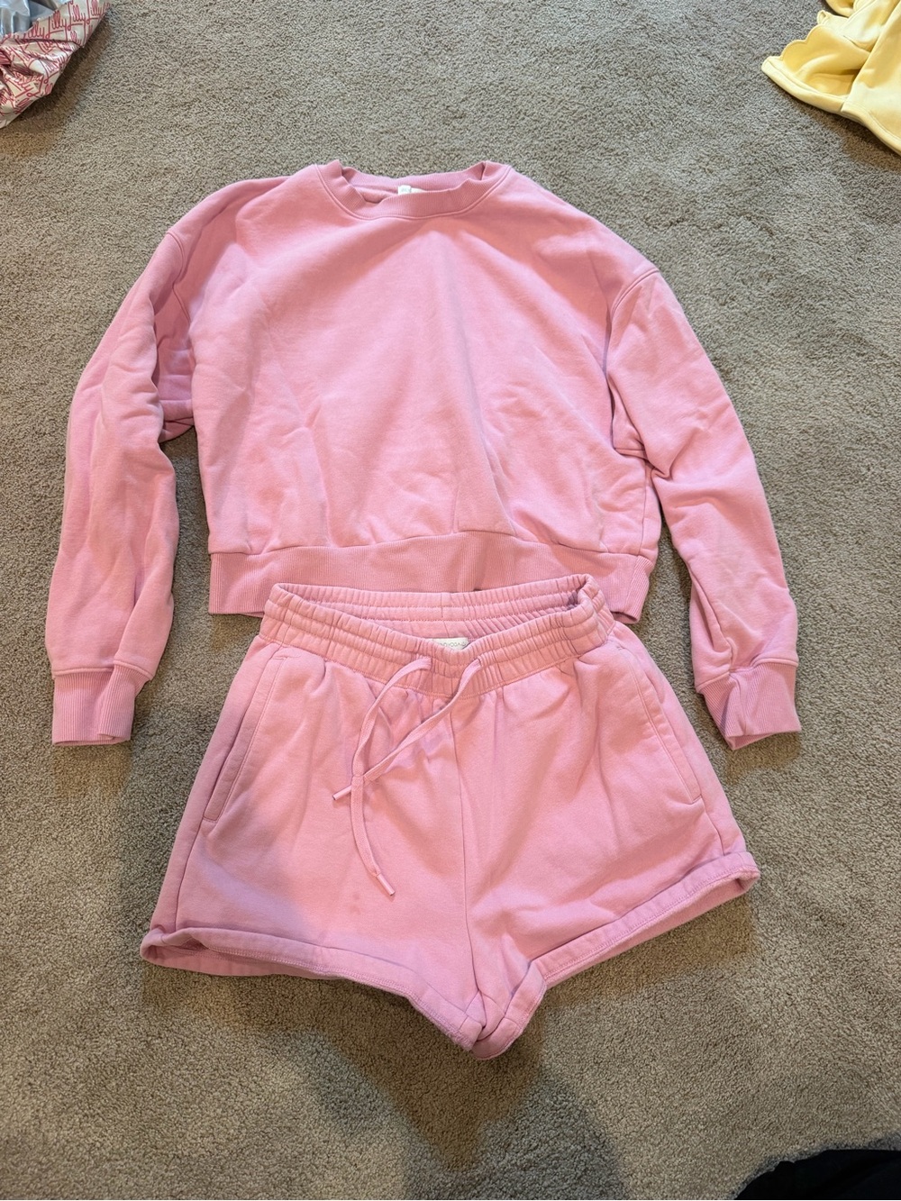 Beyond Yoga Pink women Two-Piece sweat Set - Crewneck Top & Drawstring Shorts